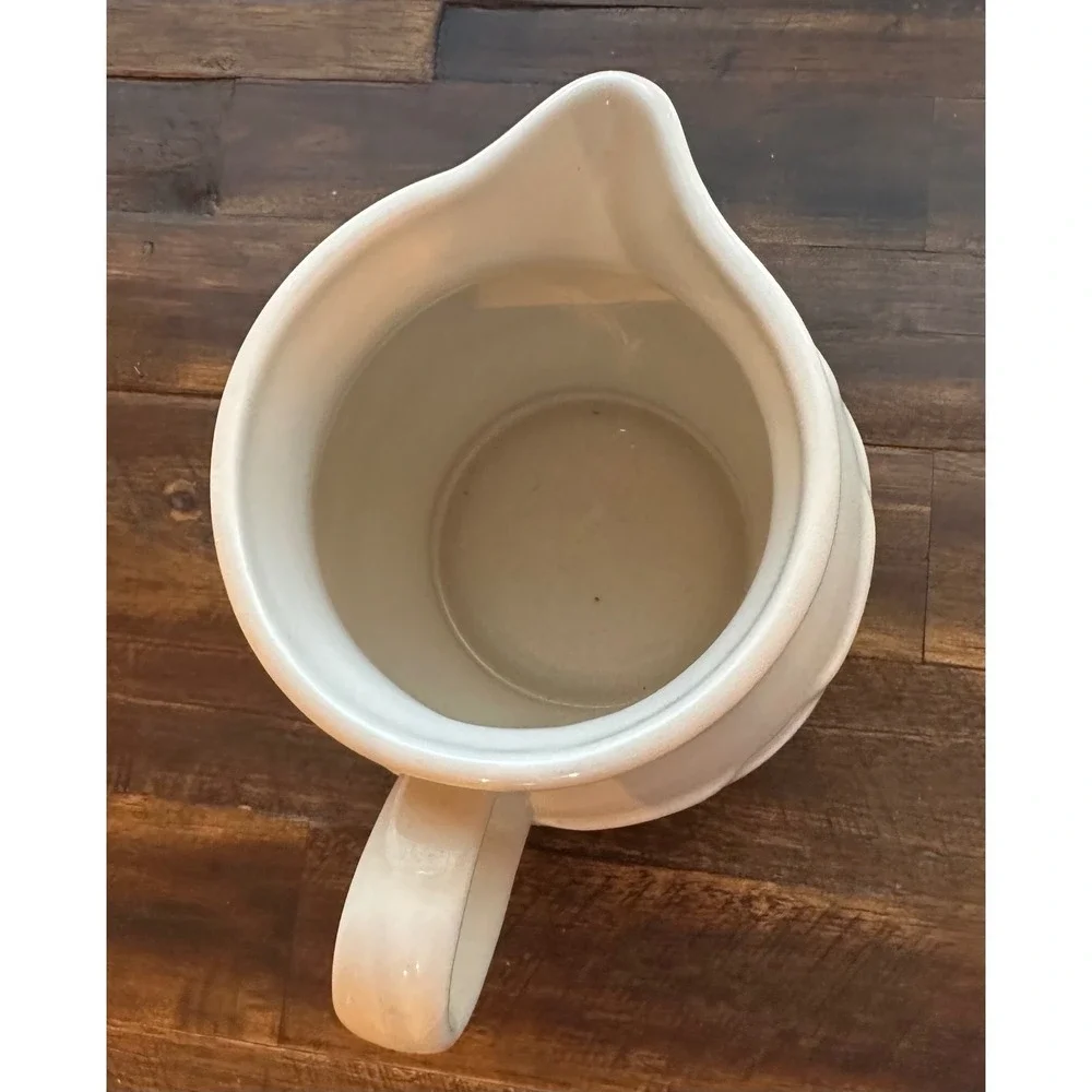 Longaberger Pottery Woven Traditions Ivory Blue Pitcher 6 inch USA Stoneware
